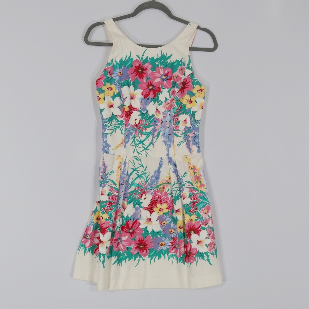 Lanz Originals Floral Sleeveless Tea Dress Womens 6 White Fit Flare Vintage